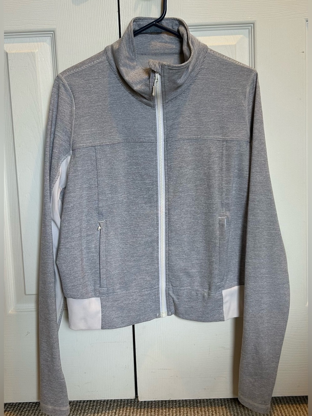 Lululemon Tadasana Track Jacket Light grey/white sheer mesh back - size 8